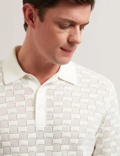 Textured Knit Silk Cotton Polo Shirt