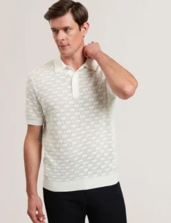 Textured Knit Silk Cotton Polo Shirt