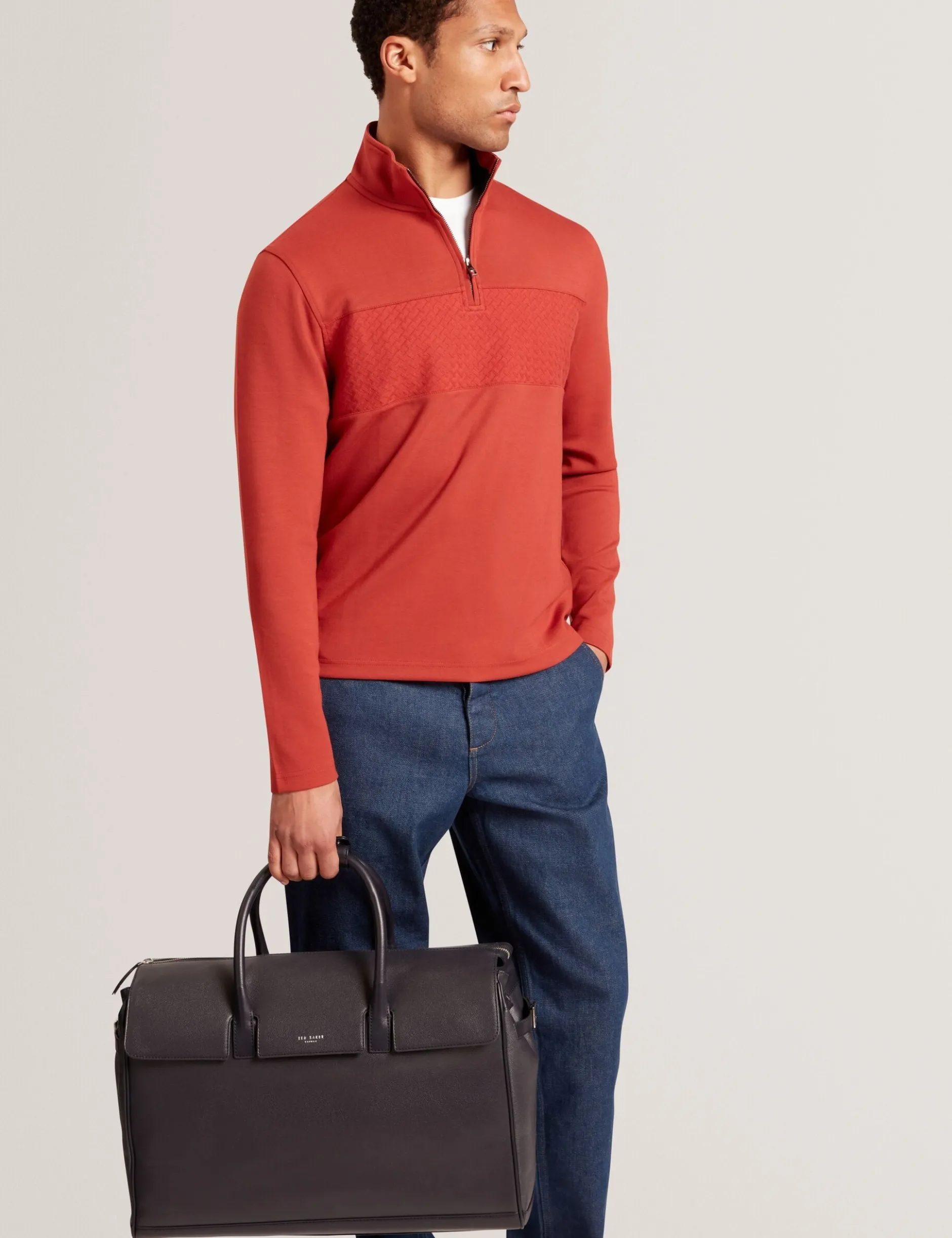 Textured Panel Half-Zip Modal Sweatshirt