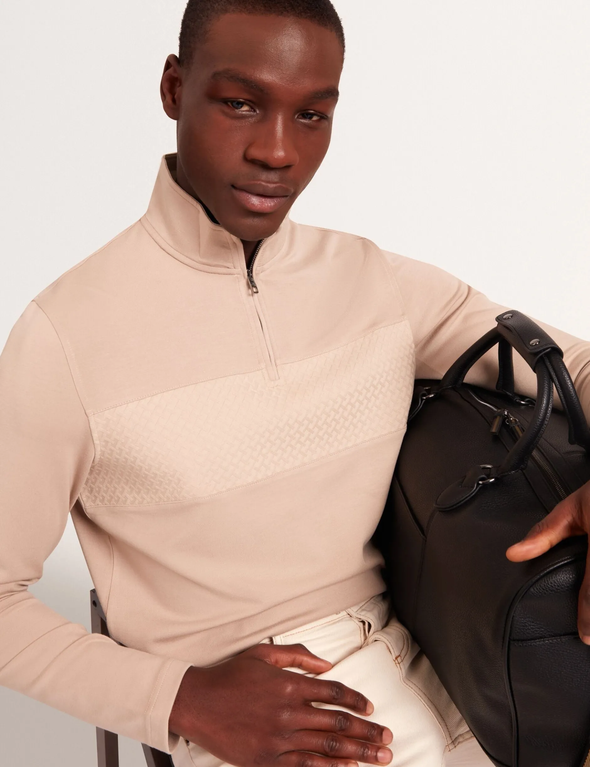 Textured Panel Half-Zip Modal Sweatshirt