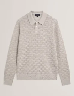 Textured Silk Blend Long Sleeve Polo