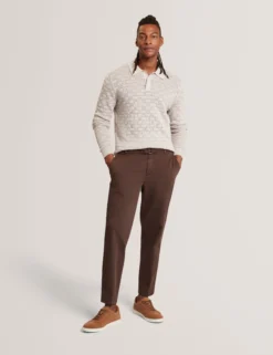 Textured Silk Blend Long Sleeve Polo
