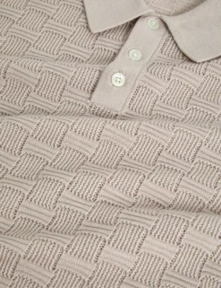 Textured Silk Blend Long Sleeve Polo