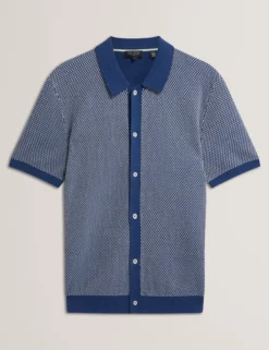 Textured Stitch Knitted Button-Through Shirt