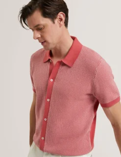 Textured Stitch Knitted Button-Through Shirt
