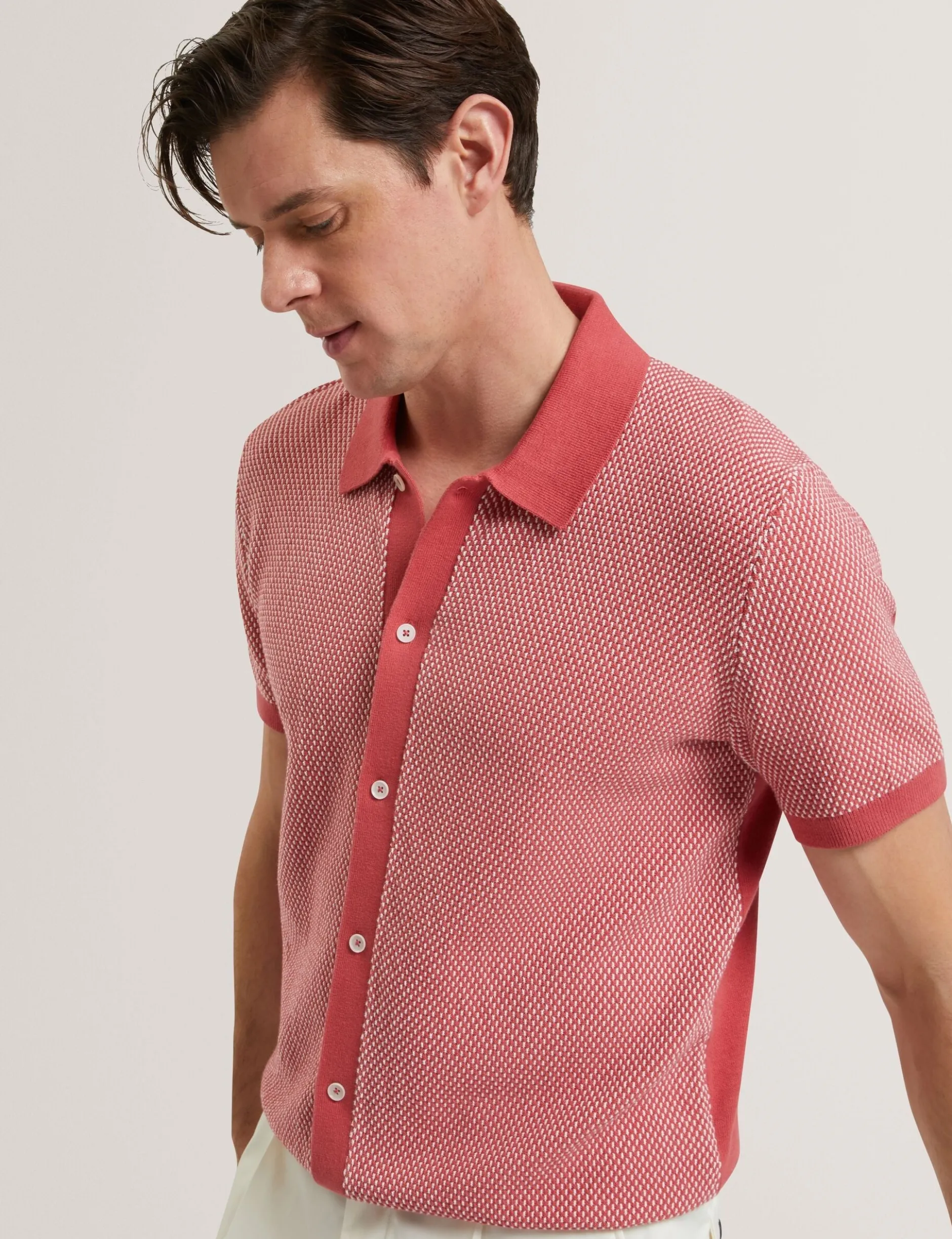 Textured Stitch Knitted Button-Through Shirt