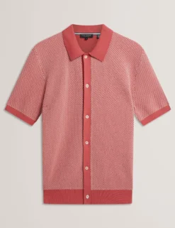 Textured Stitch Knitted Button-Through Shirt