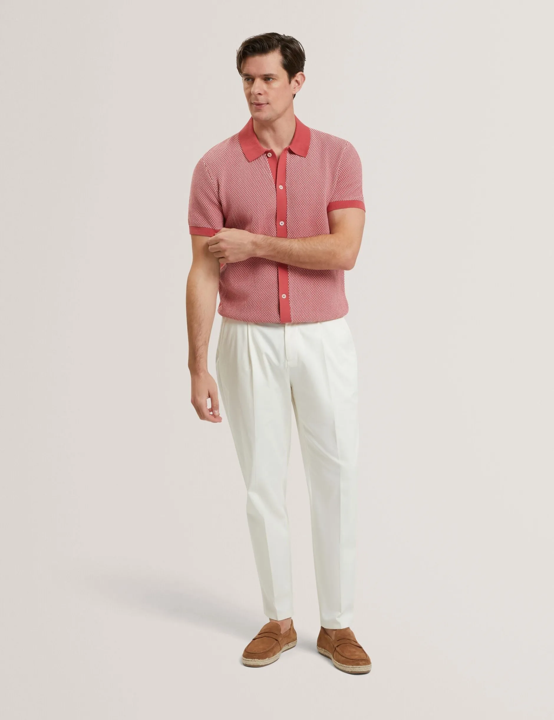 Textured Stitch Knitted Button-Through Shirt