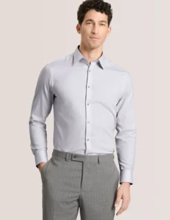Textured Stretch Cotton Slim Fit Shirt