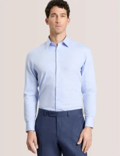 Textured Stretch Cotton Slim Fit Shirt