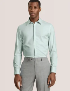 Textured Stretch Cotton Slim Fit Shirt