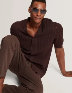 Textured Stripe Knit Short Sleeve Shirt