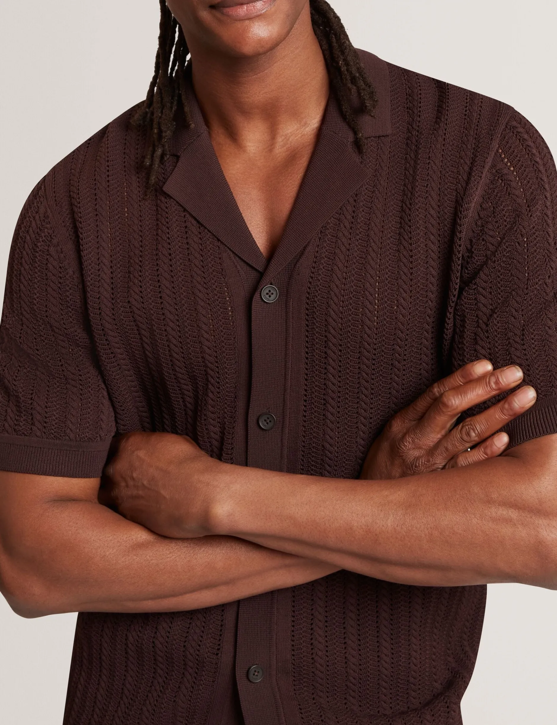 Textured Stripe Knit Short Sleeve Shirt