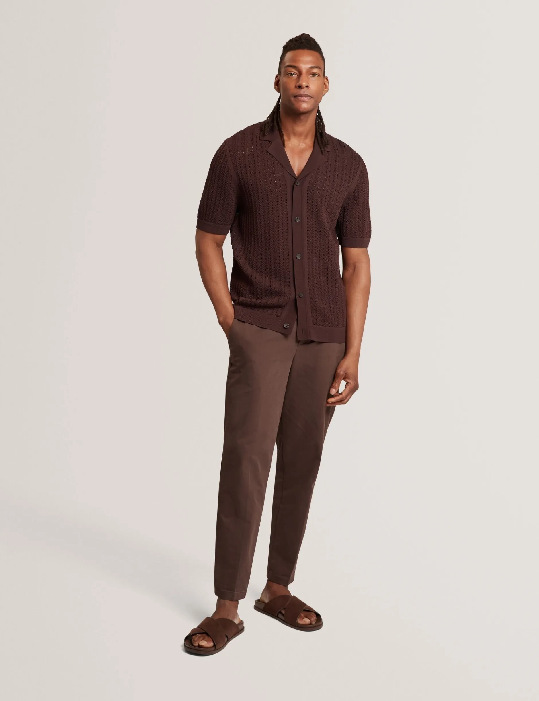 Textured Stripe Knit Short Sleeve Shirt