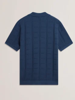 Textured Stripe Open Neck Knitted Polo Shirt