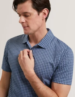 Tile Print Cotton Short Sleeve Shirt