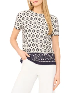 Tile Print Crew Neck T-Shirt