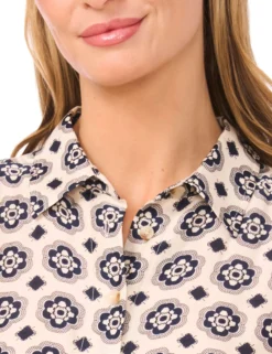 Tile Print Sleeveless Collared Mini Dress