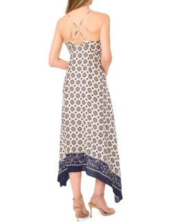 Tile Print Strappy Asymmetric Midi Dress