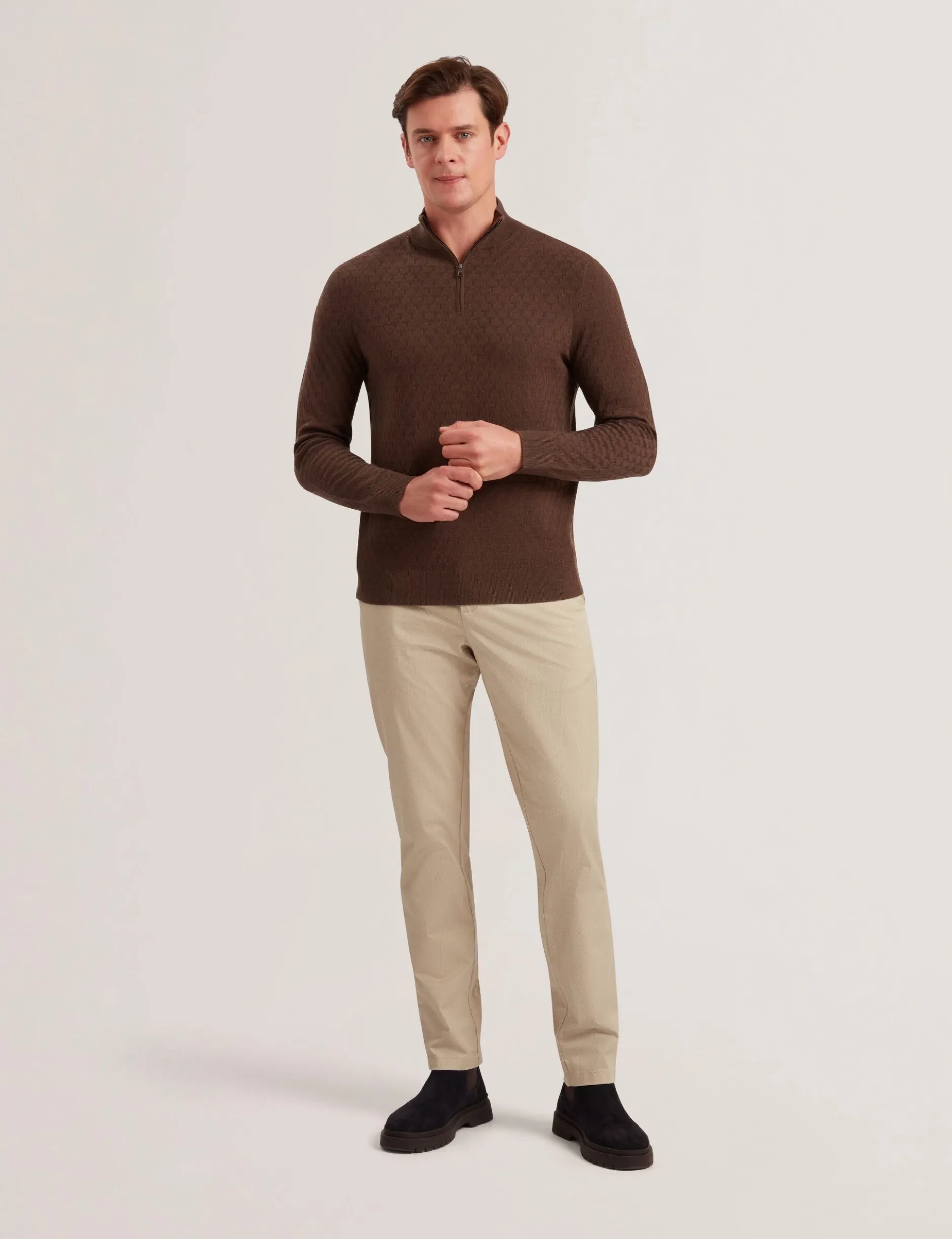 T Knit Half Zip Funnel Neck Jumper