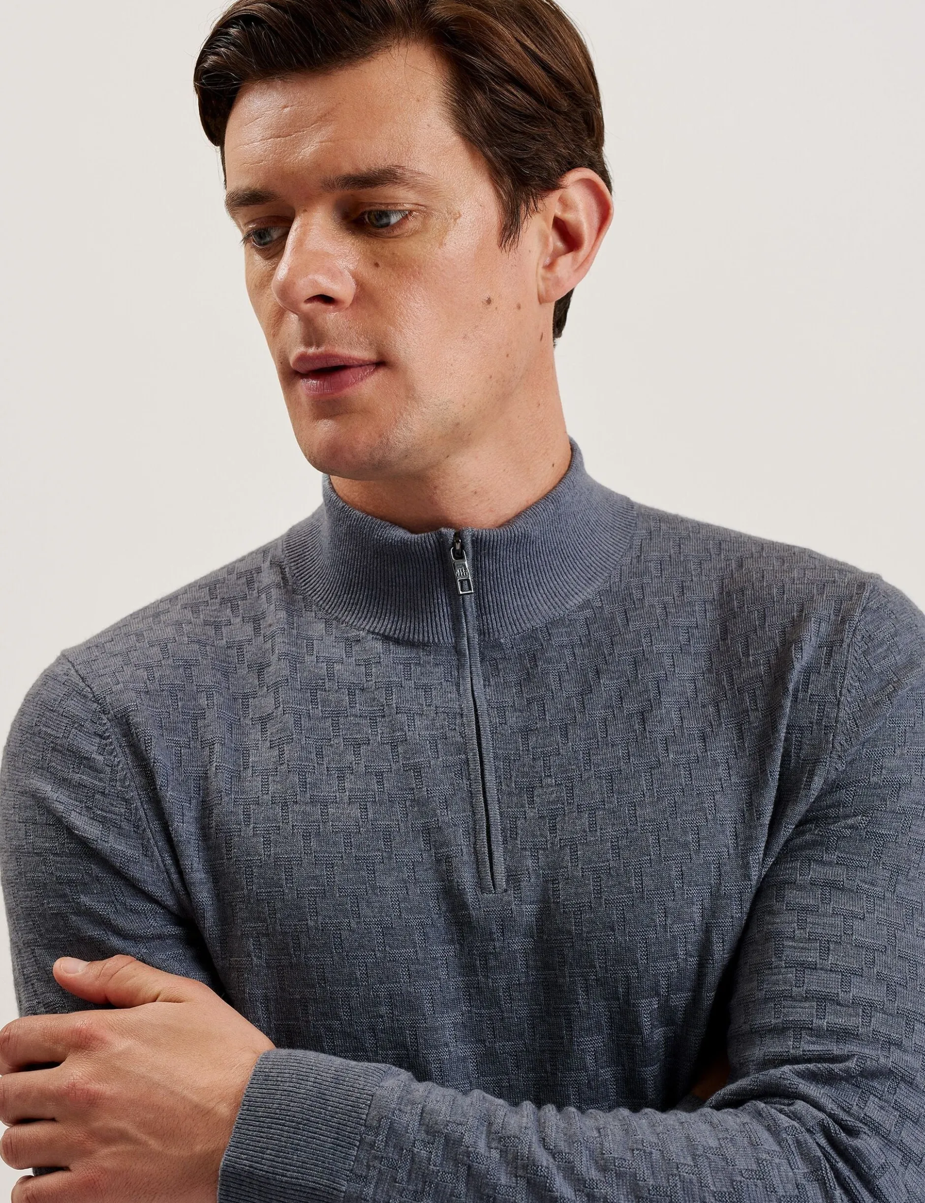 T Knit Half Zip Funnel Neck Jumper