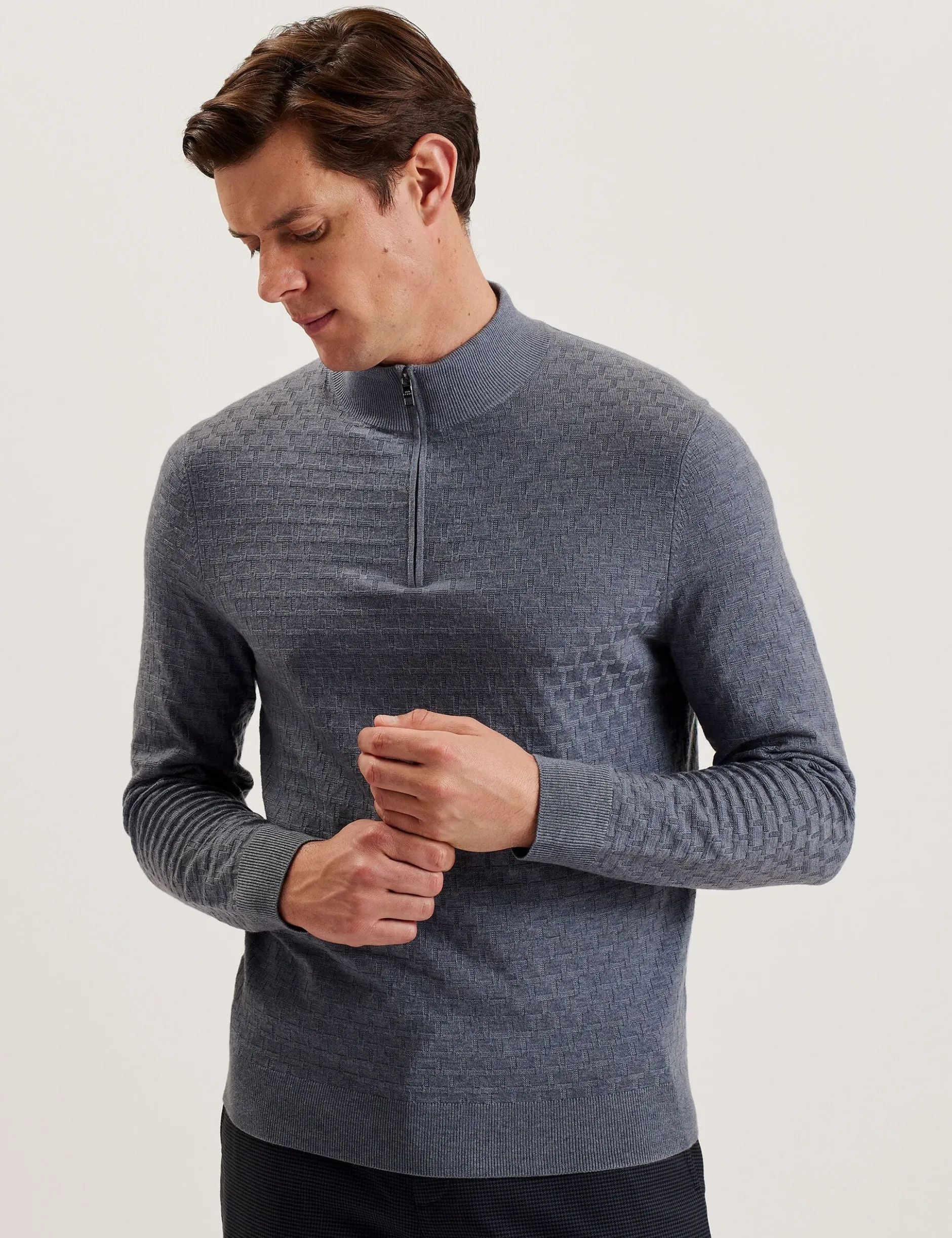 T Knit Half Zip Funnel Neck Jumper