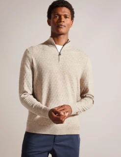 T Knit Half Zip Funnel Neck Jumper