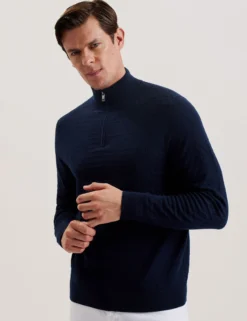 T Knit Half Zip Funnel Neck Jumper
