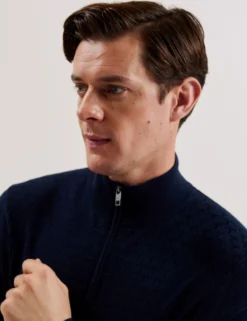 T Knit Half Zip Funnel Neck Jumper