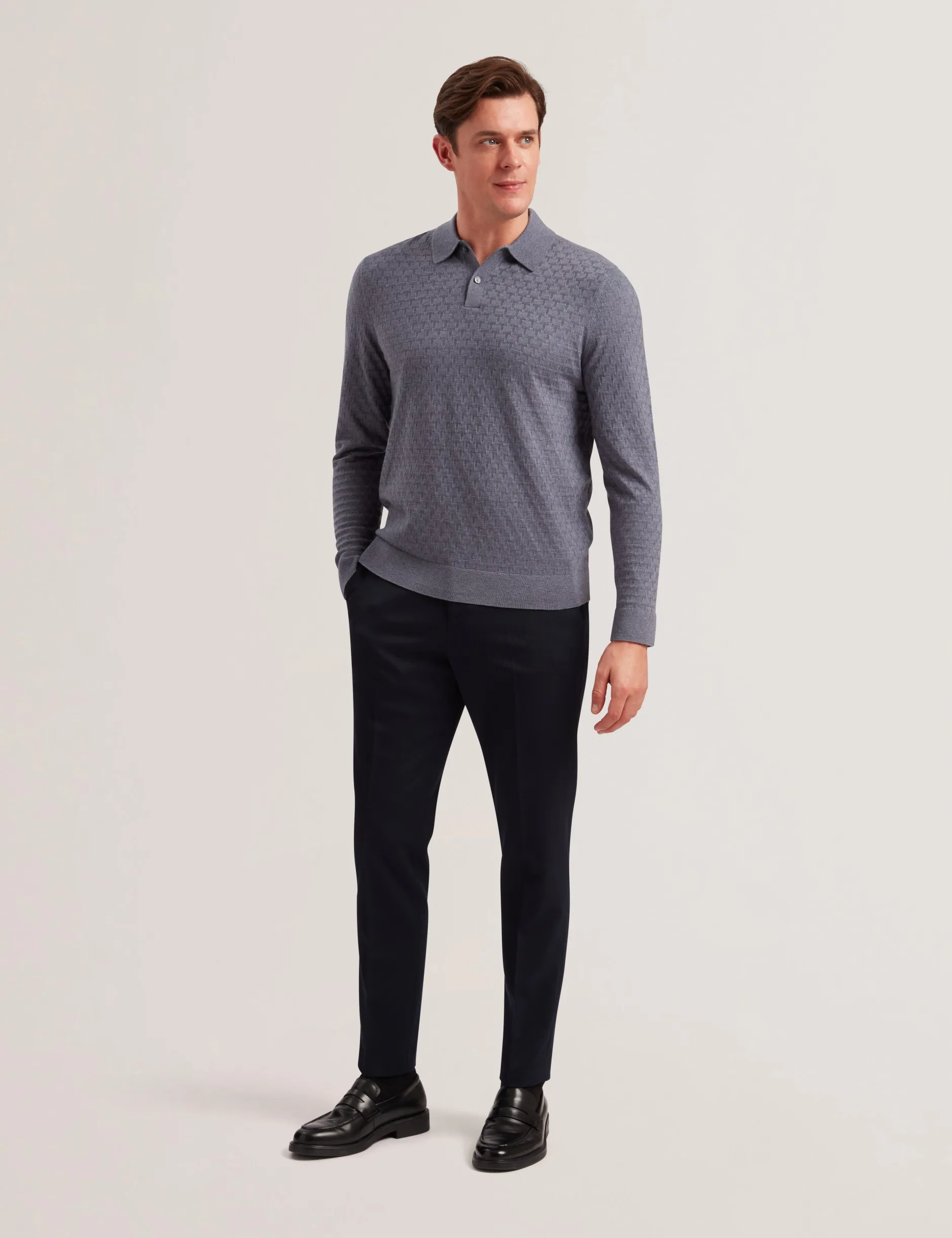 T Knit Long Sleeve Polo Top