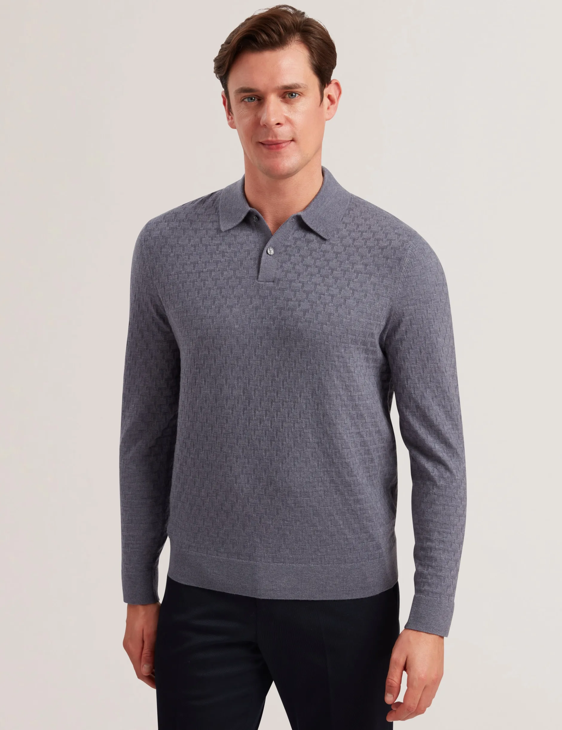 T Knit Long Sleeve Polo Top