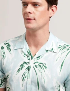 Tropical Print Linen Blend Relaxed Shirt