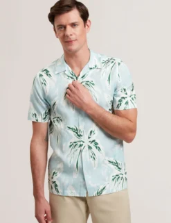 Tropical Print Linen Blend Relaxed Shirt