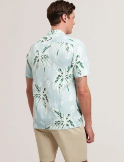 Tropical Print Linen Blend Relaxed Shirt