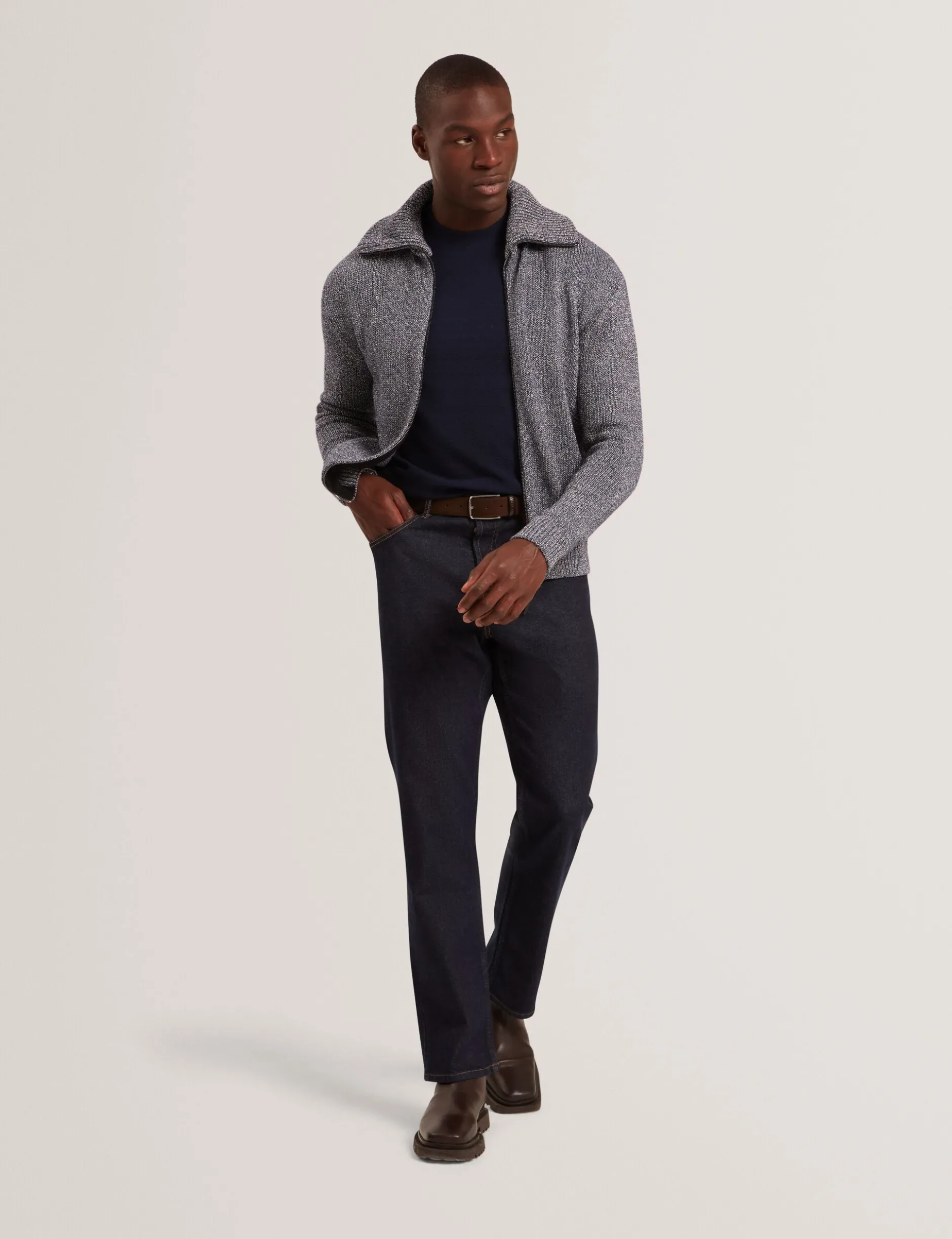 Twisted Yarn Knit Zip-Through Jumper