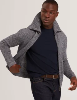 Twisted Yarn Knit Zip-Through Jumper