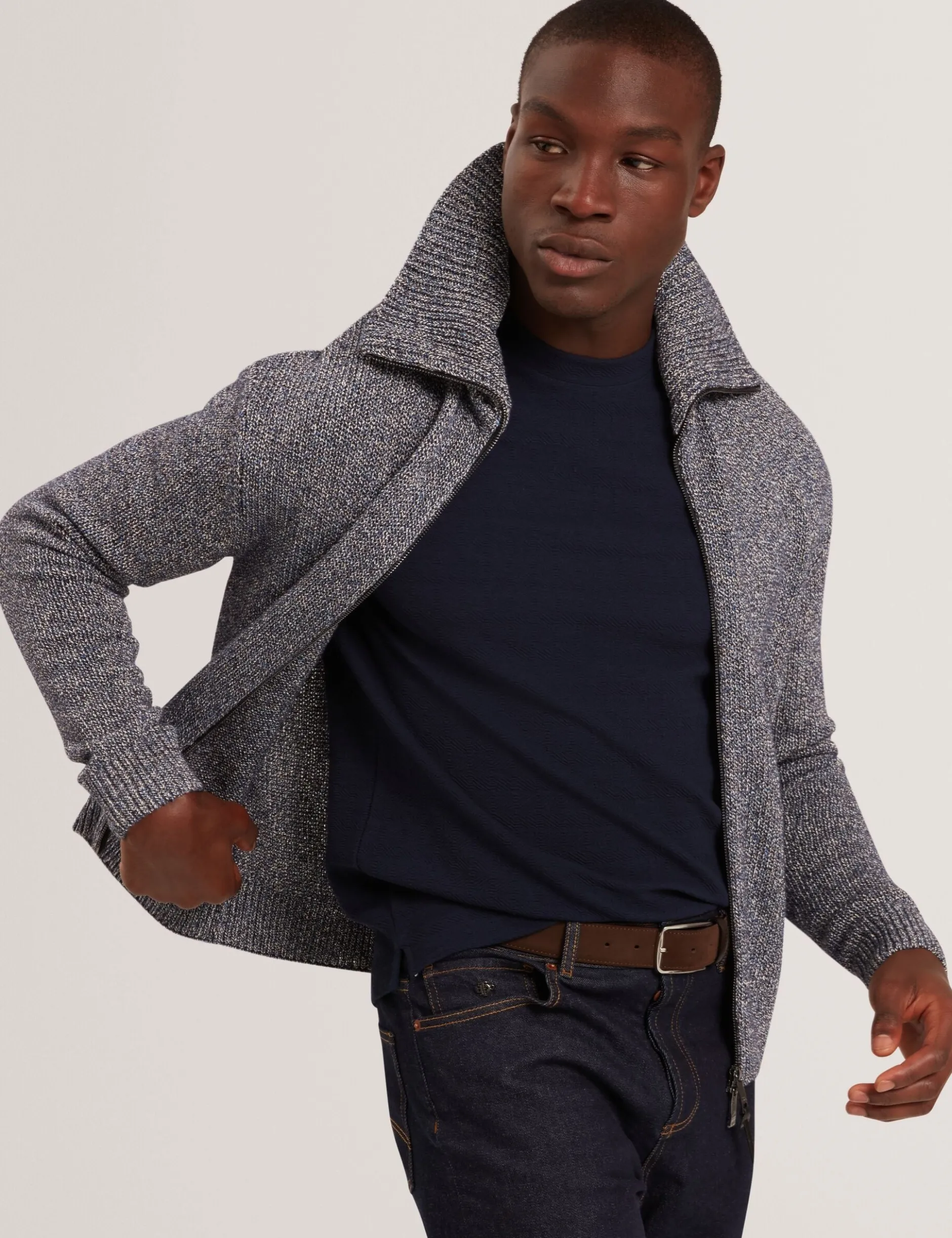 Twisted Yarn Knit Zip-Through Jumper