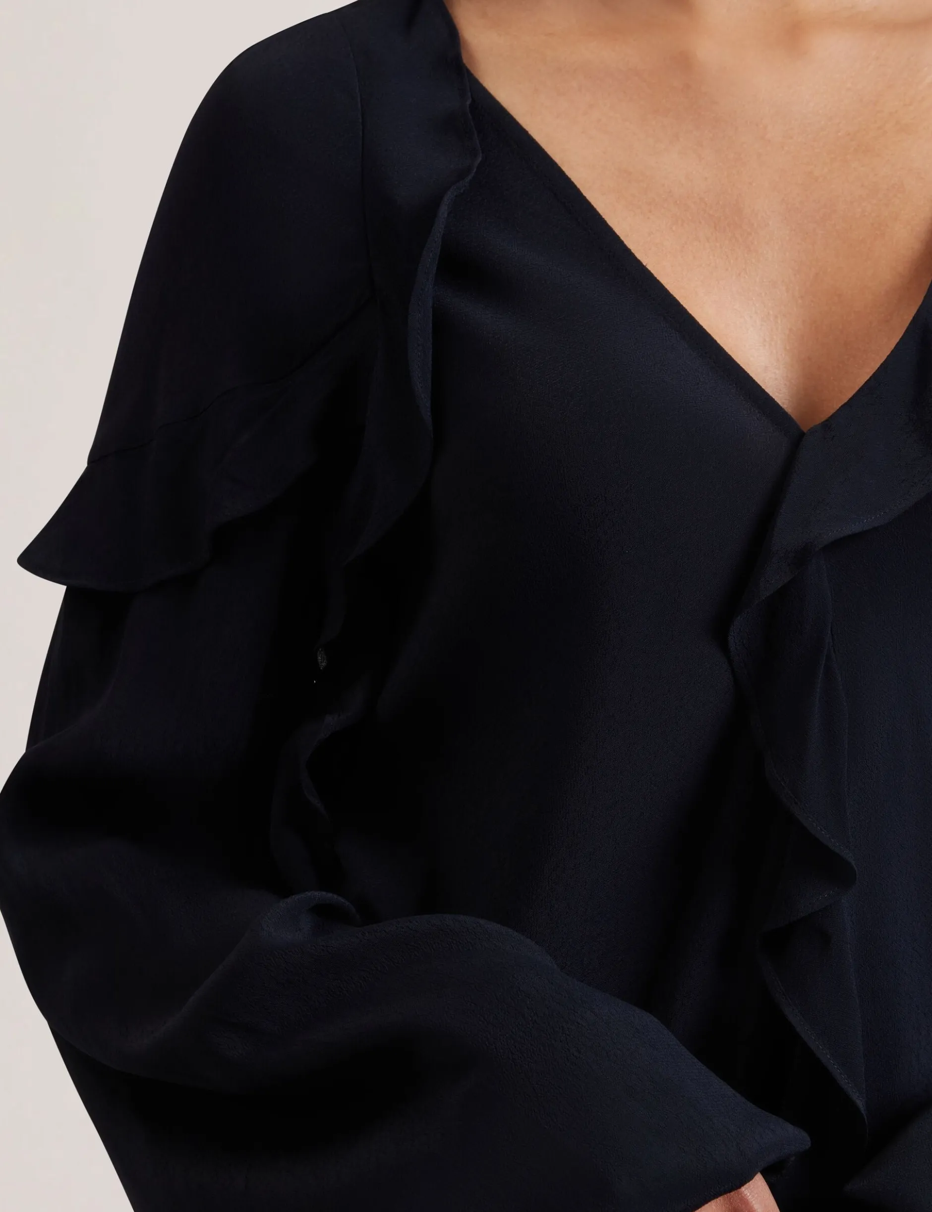 Waterfall Ruffle Trim Long Sleeve Blouse