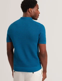Wave Stitch Pure Cotton Open Neck Polo