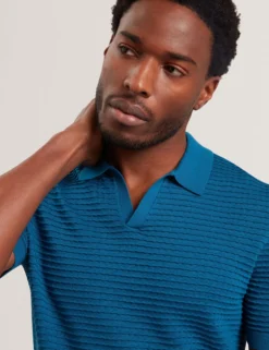 Wave Stitch Pure Cotton Open Neck Polo