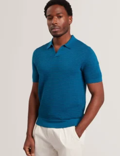 Wave Stitch Pure Cotton Open Neck Polo