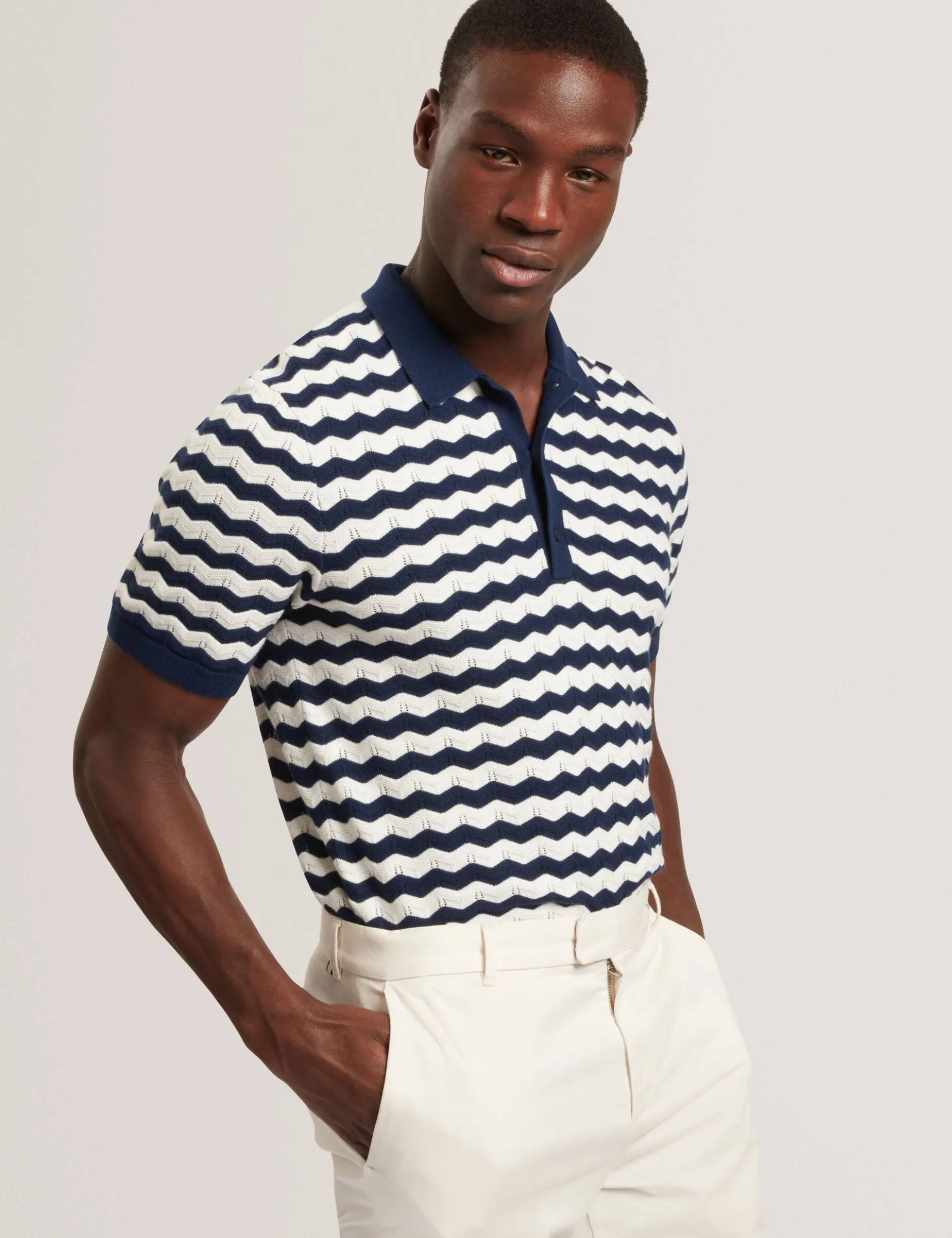 Wavy Stripe Merino Wool Blend Polo