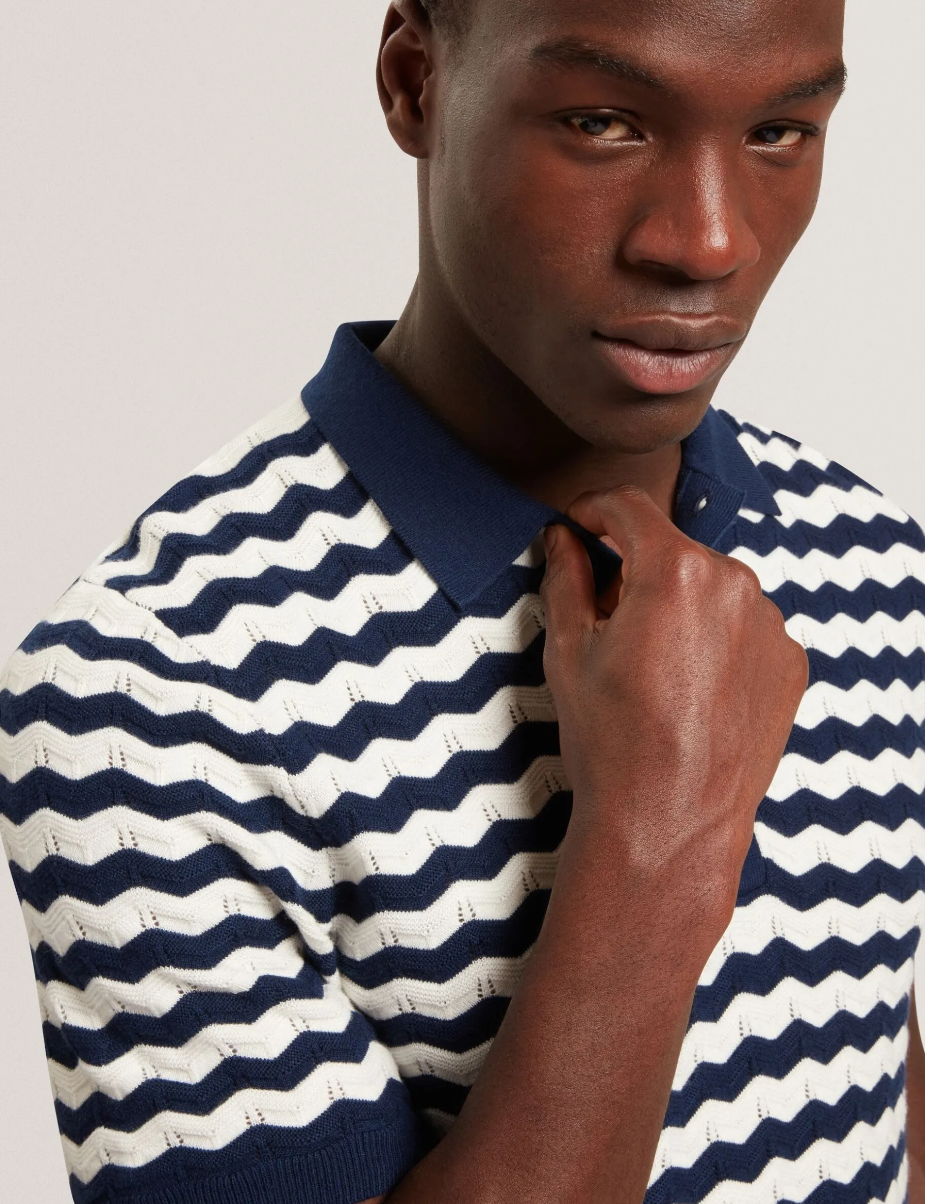 Wavy Stripe Merino Wool Blend Polo