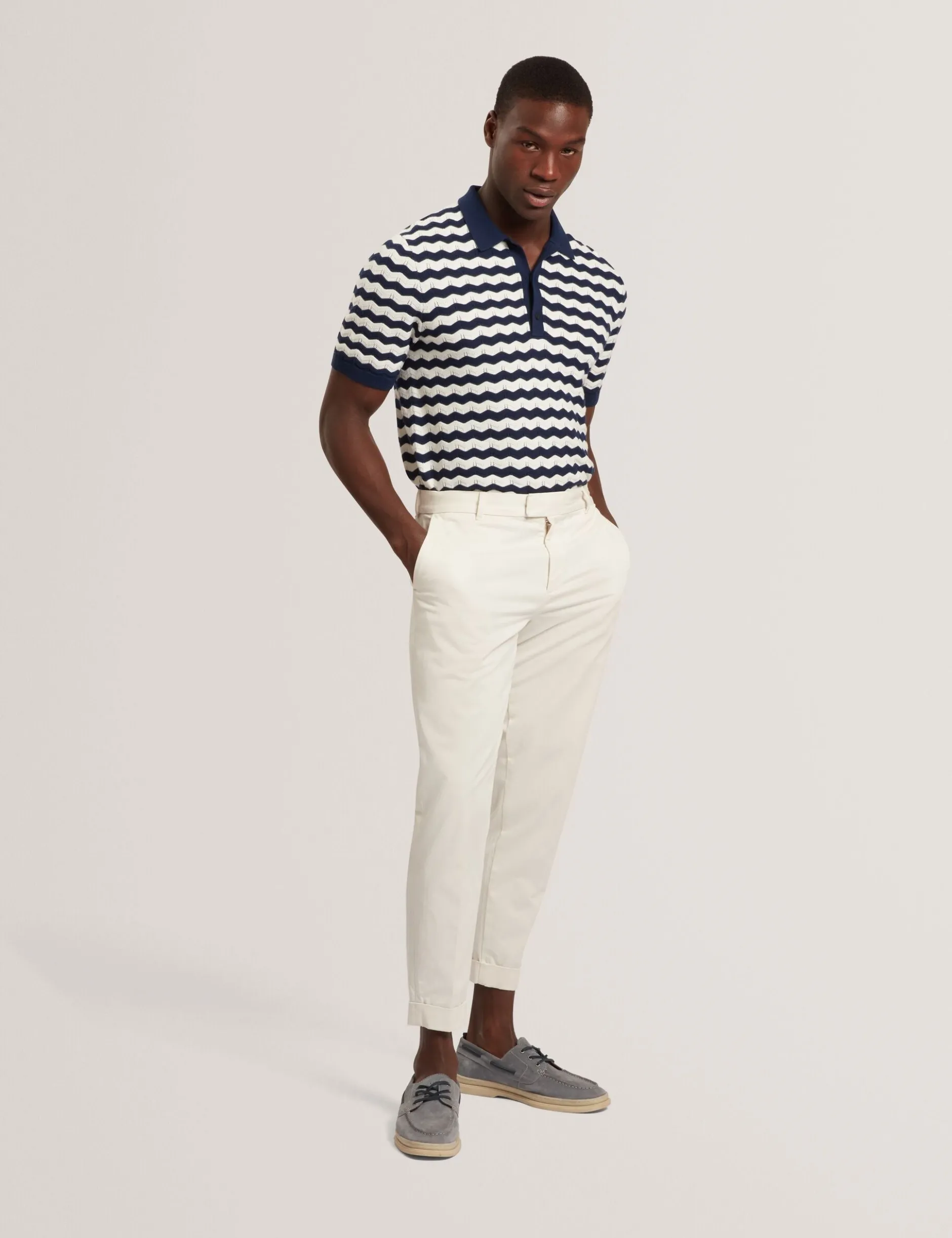 Wavy Stripe Merino Wool Blend Polo