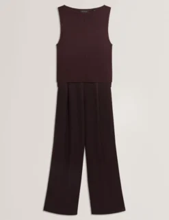 Wide Leg Satin Jumpsuit With Knitted Tank
