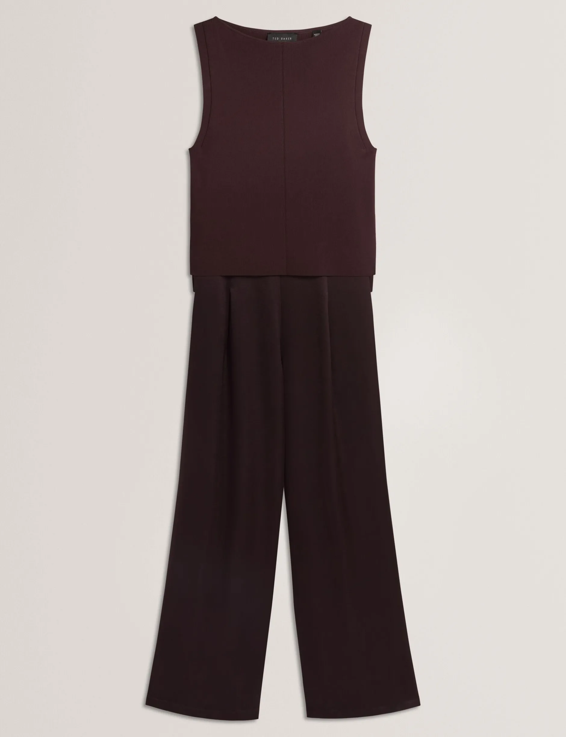 Wide Leg Satin Jumpsuit With Knitted Tank