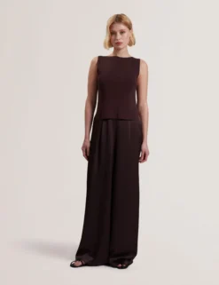 Wide Leg Satin Jumpsuit With Knitted Tank
