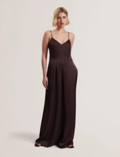 Wide Leg Satin Jumpsuit With Knitted Tank