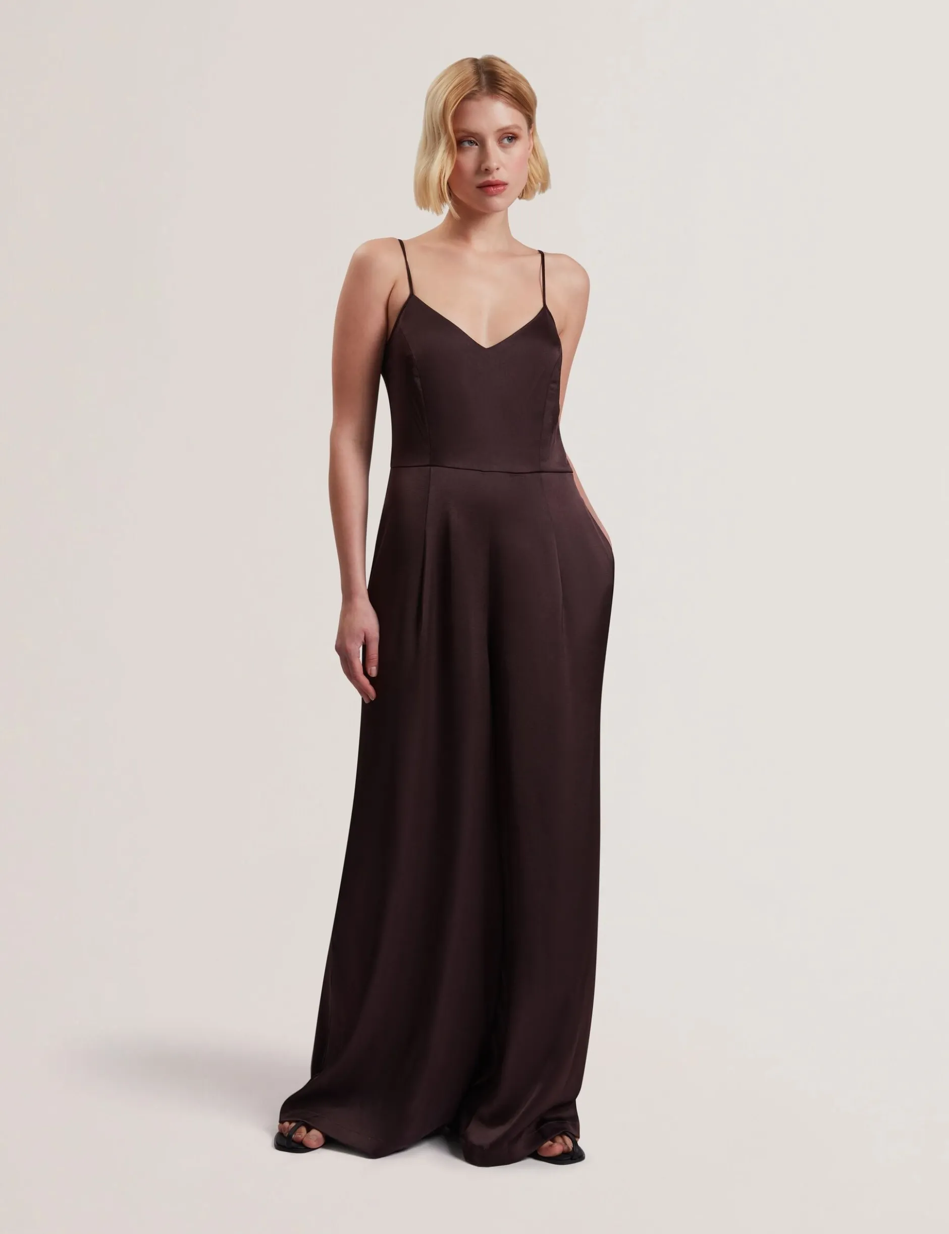 Wide Leg Satin Jumpsuit With Knitted Tank