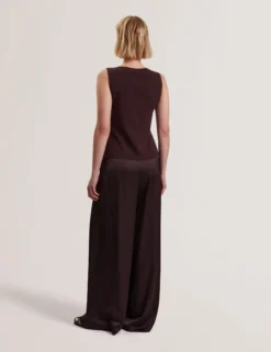 Wide Leg Satin Jumpsuit With Knitted Tank